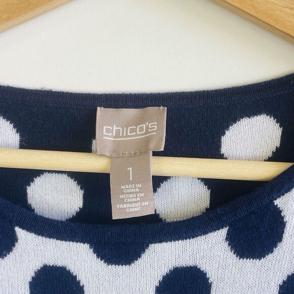 Chico's Navy Blue White Polka Dot Stripe 3/4 Sleeve Sweater Womens 1 Medium 8 - Picture 6 of 7